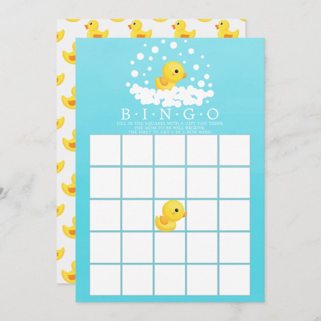 Niedliches Gummi Duck BINGO Babydusche Einladung (Vorne/Hinten)