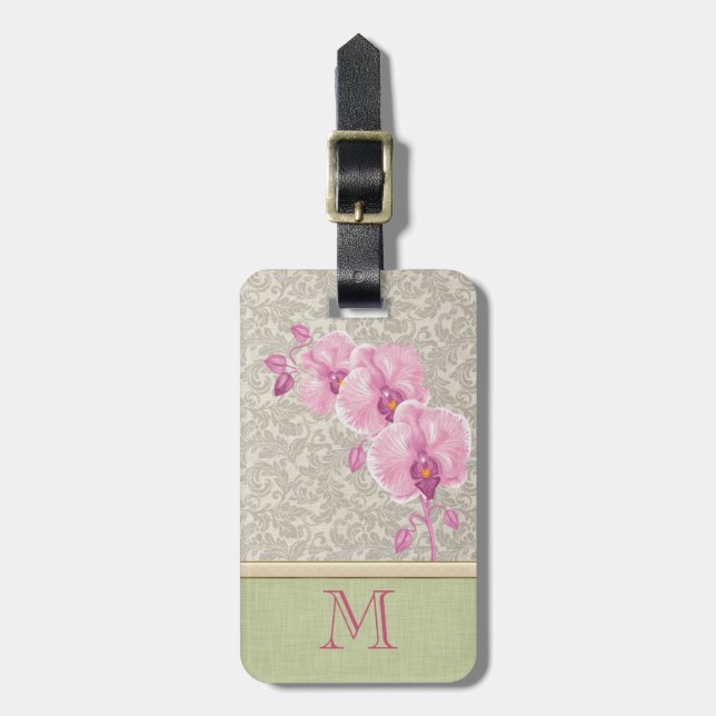 Niedliches, gürteliges, orchidees Monogramm Gepäckanhänger (Vorderseite vertikal)
