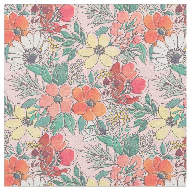 Niedliches, gürtelrosa Blumendesign Stoff (Nahaufnahme)