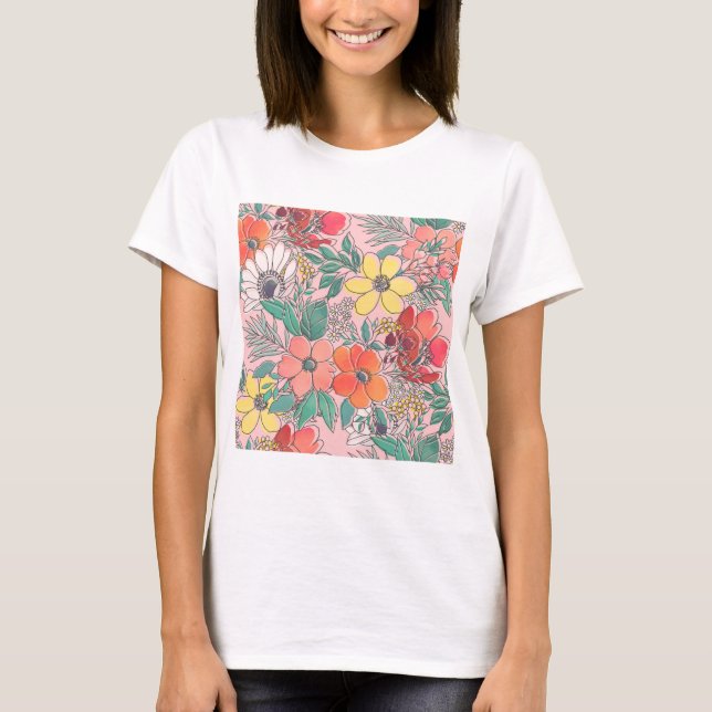 Niedliches, gürtelrosa Blumendesign T-Shirt (Vorderseite)