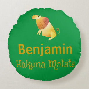Niedliches Hakuna Matata Safari Löwe Grün Rundes Kissen