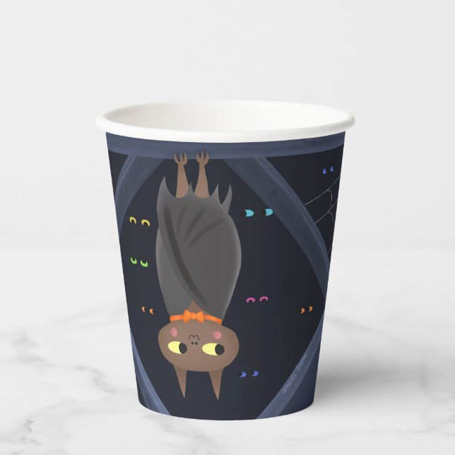 Niedliches Halloween-Bat Black und Orange Pappbecher (Vorderseite)