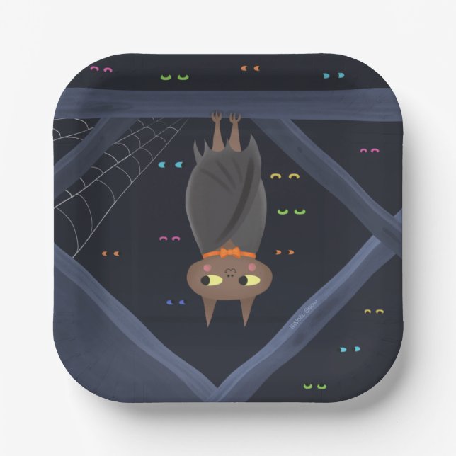 Niedliches Halloween-Bat Black und Orange Pappteller (Vorderseite)