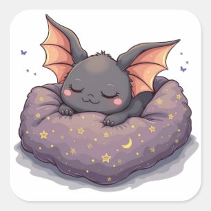 Niedliches Halloween-Bat, das Nickerchen-Sticker f Quadratischer Aufkleber