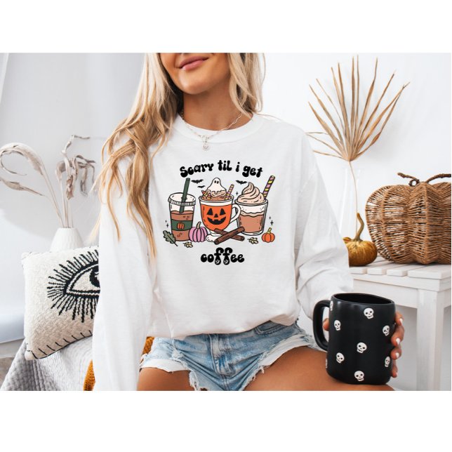 Niedliches Halloween Beängstigend, bis ich Kaffee  Sweatshirt (Von Creator hochgeladen)