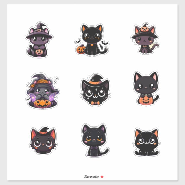 Niedliches Halloween Black Cats Sticker Set (Blatt)