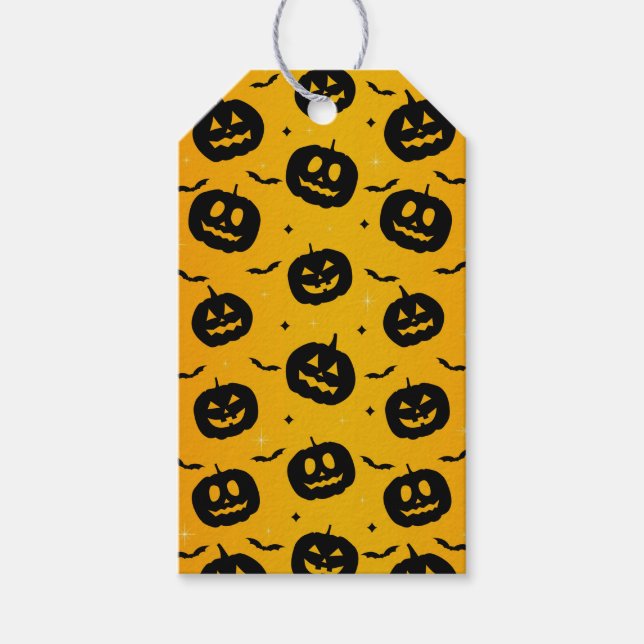 Niedliches Halloween Black Pumpkins & Bats-Muster Geschenkanhänger (Vorderseite)