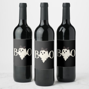 Niedliches Halloween - "Boo Ghost" mit Bow - Weinetikett