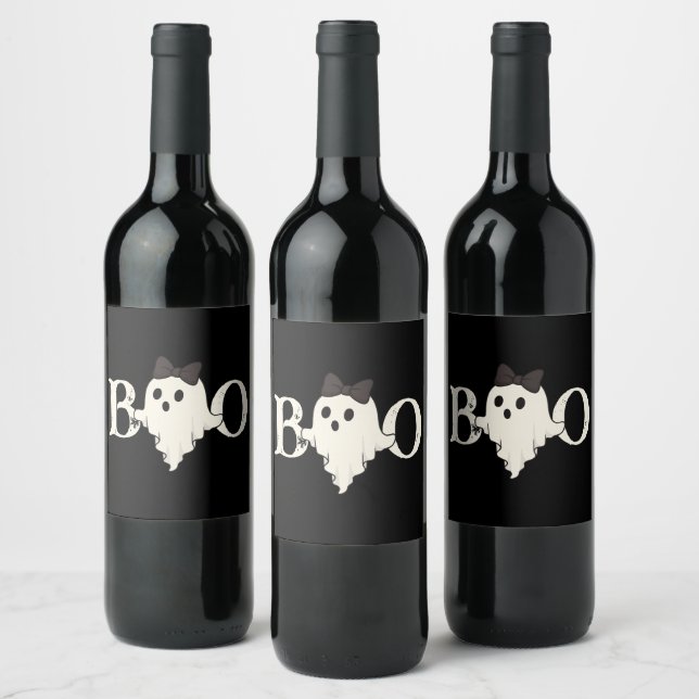 Niedliches Halloween - "Boo Ghost" mit Bow - Weinetikett (Flaschen)
