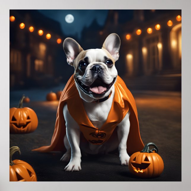 Niedliches Halloween-Bulldog mit Pumpkins Poster (Vorne)