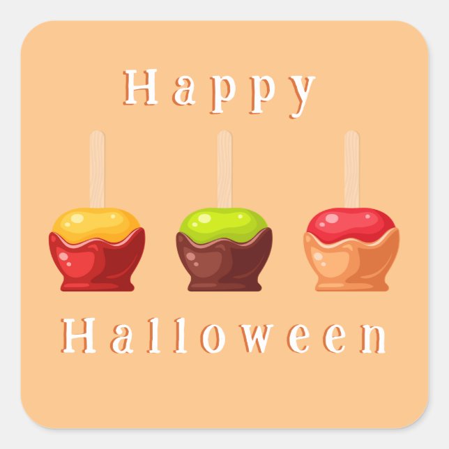 Niedliches Halloween Candy Aples Party Quadratischer Aufkleber (Vorderseite)