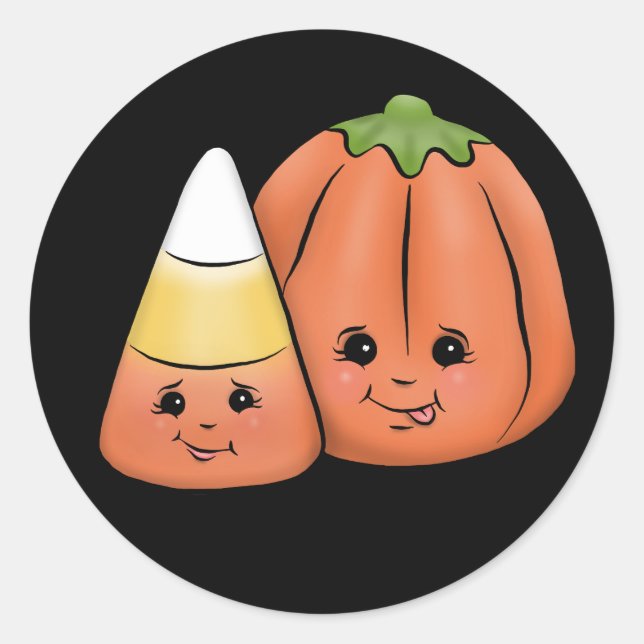 Niedliches Halloween-Candy Corn & Pumpkin Runder Aufkleber (Vorderseite)
