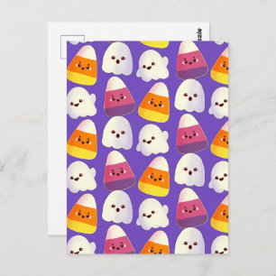 Niedliches Halloween-Candy und Ghost-Muster Postkarte