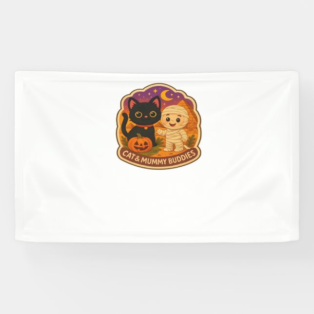 Niedliches Halloween Cat and Mummy Embroidery Patc Banner (Horizontal)
