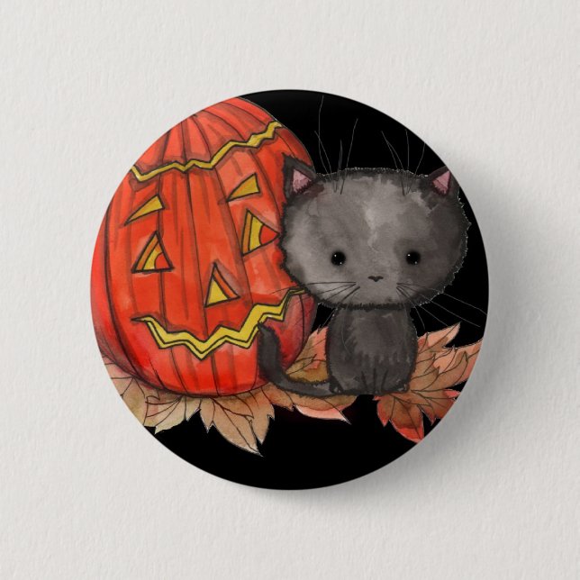 Niedliches Halloween Cat Button von Molly Harrison (Vorderseite)