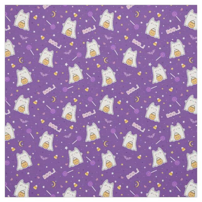 Niedliches Halloween Cat Ghost Fabric Stoff (Muster)
