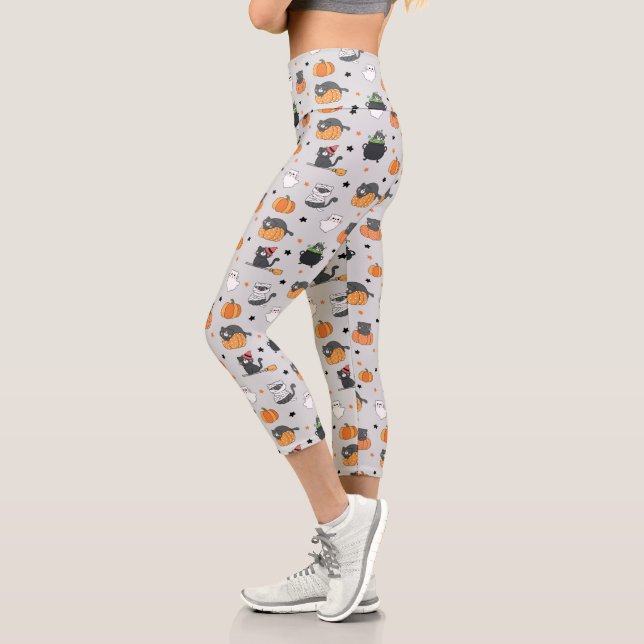 Niedliches Halloween-Cats- und Geistermuster Capri Leggings (Links)
