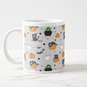 Niedliches Halloween-Cats- und Geistermuster Jumbo-Tasse