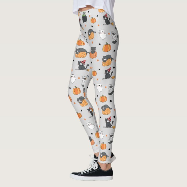 Niedliches Halloween-Cats- und Geistermuster Leggings (Links)
