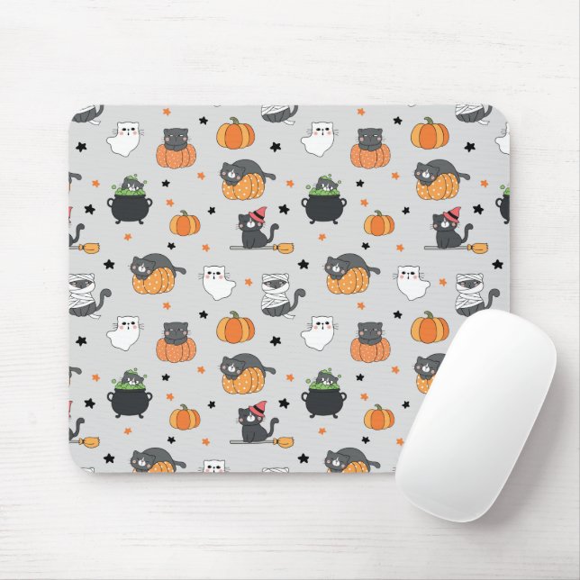 Niedliches Halloween-Cats- und Geistermuster Mousepad (Mit Mouse)
