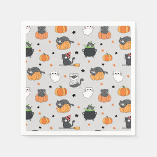 Niedliches Halloween-Cats- und Geistermuster Serviette