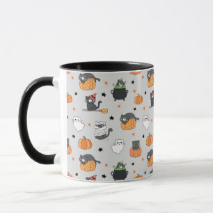 Niedliches Halloween-Cats- und Geistermuster Tasse