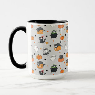 Niedliches Halloween-Cats- und Geistermuster Tasse