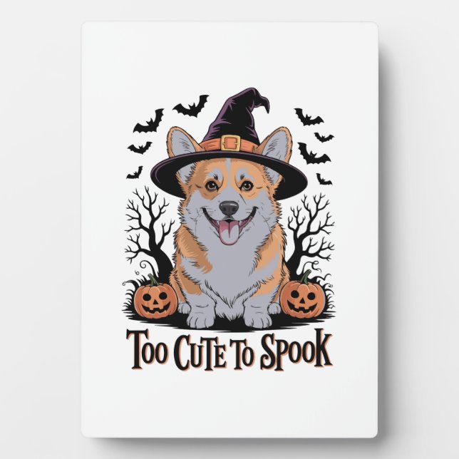Niedliches Halloween Corgi in Hexenhut Fotoplatte (Vorderseite)