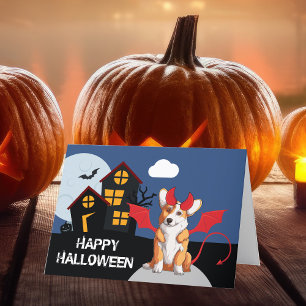 Niedliches Halloween Corgi in TeufelskKostüm Feiertagskarte