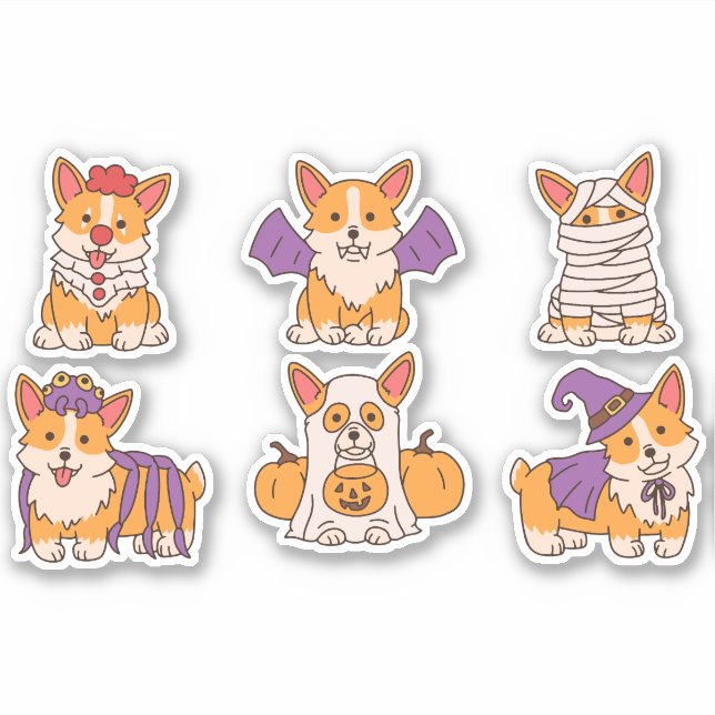 NIEDLICHES HALLOWEEN CORGI-SET AUFKLEBER (Vorderseite)