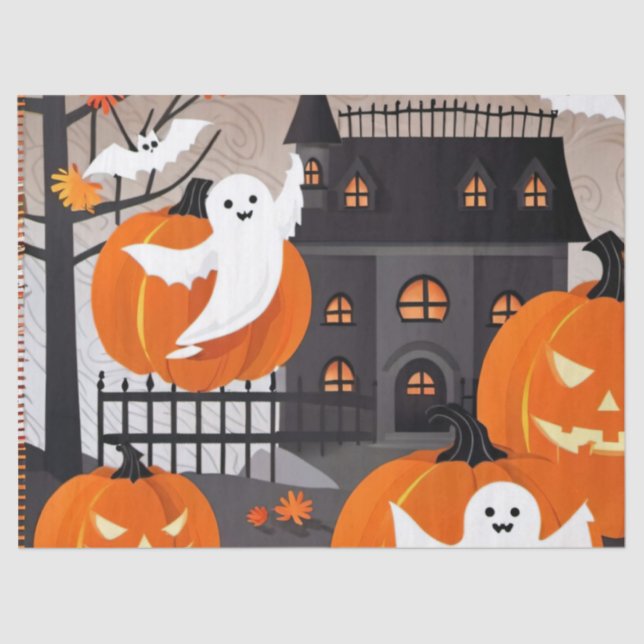Niedliches Halloween-Dekor: Ghosts & Pumpkins-Gesc Seidenpapier (Vorderseite)