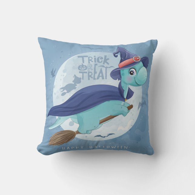 Niedliches Halloween Dinosaurier Hexenmond Bat Kissen (Vorderseite)