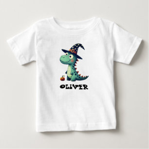 Niedliches Halloween-Dinosaurier mit Hexenhut Baby T-shirt