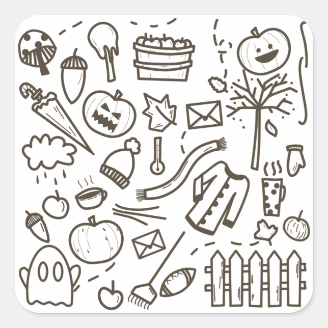 Niedliches Halloween Doodle Seamless Pattern, Hall Quadratischer Aufkleber (Vorderseite)