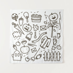 Niedliches Halloween Doodle Seamless Pattern, Hall Wandteppich