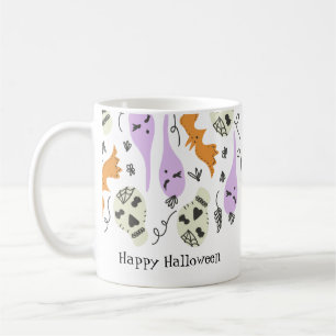 Niedliches Halloween Doodles Pumpkin Skull Bat Kaffeetasse