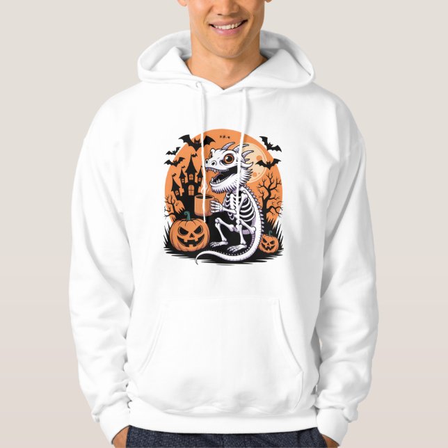 Niedliches Halloween-Drachenskelett mit Kaffee Hoodie (Vorderseite)