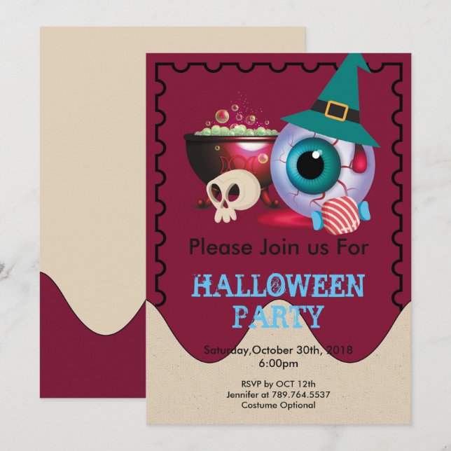 niedliches Halloween-Element Einladung (Vorne/Hinten)