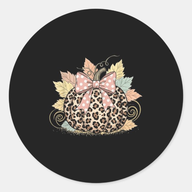 Niedliches Halloween Fall Pumpkin Shirt Women Leop Runder Aufkleber (Vorderseite)