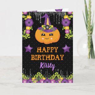Niedliches Halloween-Floral Pumpkin Happy Birthday Karte