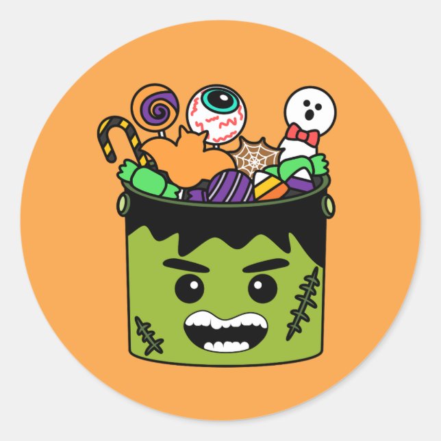 Niedliches Halloween Frankenstein Kids Party Runder Aufkleber (Vorderseite)