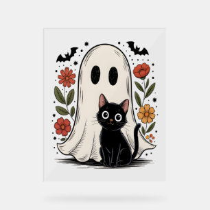 Niedliches Halloween-Geist und Katze Acrylschild