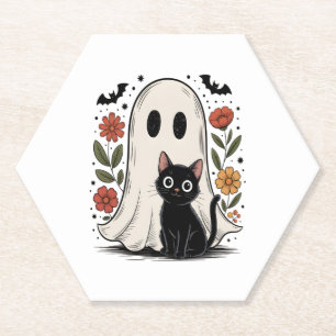 Niedliches Halloween-Geist und Katze Untersetzer