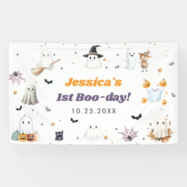 Niedliches Halloween Ghost 1. Geburtstag Party Banner (Horizontal)