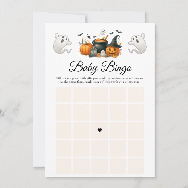 Niedliches Halloween Ghost Baby Dusche Party Bingo Einladung (Vorderseite)