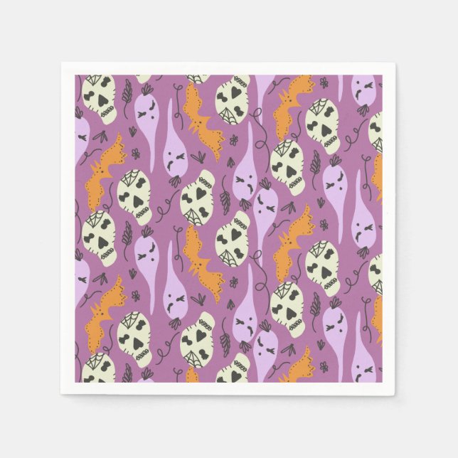 Niedliches Halloween-Ghost-Bat-Skull-Doodle-Muster Serviette (Vorderseite)