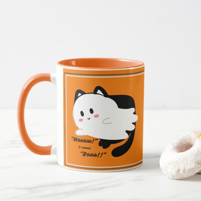 Niedliches Halloween Ghost Black Cat Boo Tasse (Mit Donut)