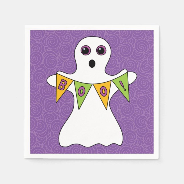 Niedliches Halloween Ghost Boo Lila Party Serviette (Vorderseite)