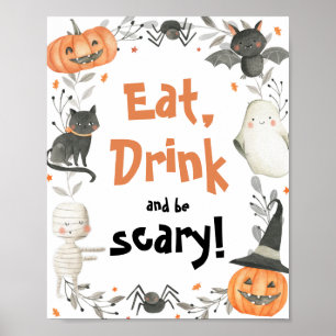 Niedliches Halloween Ghost Eat Drink Beängstigende Poster
