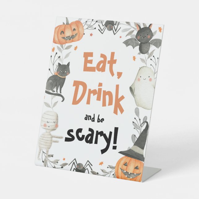 Niedliches Halloween Ghost Eat Drink Beängstigende Sockelschild (Vorderseite)